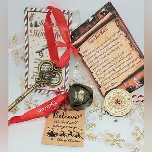 Magical Santa Christmas Set Santa's Magic Key, Bell, Button 3 Dust/Gift Bags NEW